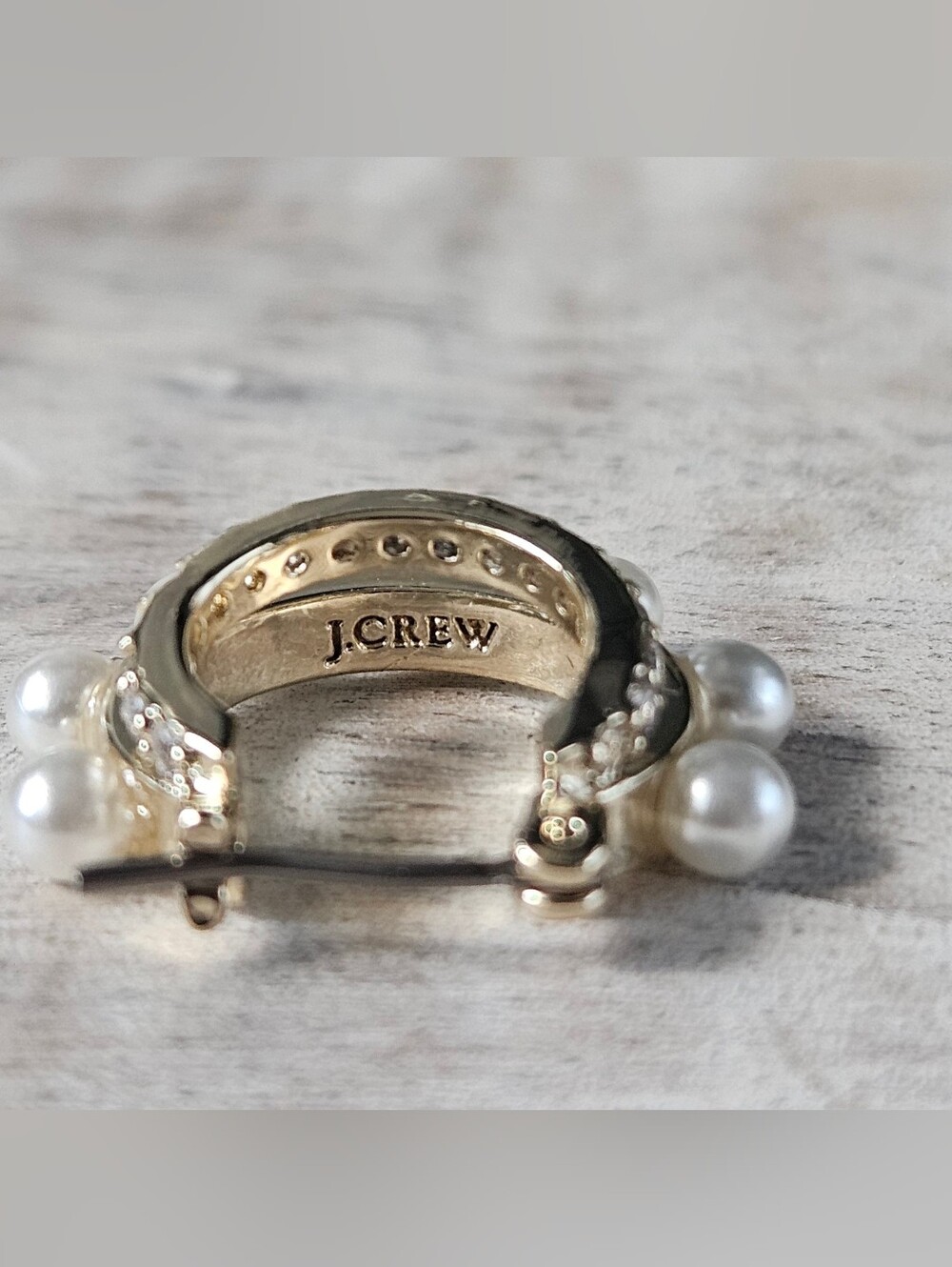 J.Crew nwt Mini pearl and pavé double-hoop Gold Earrings with Pearl Drops and a - Picture 7 of 11